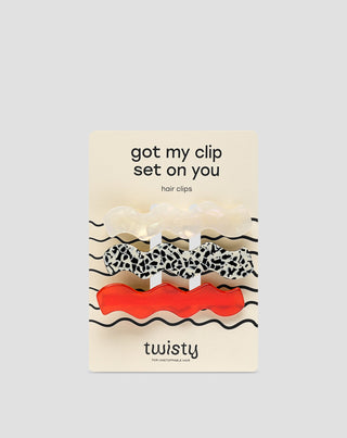 Set of wavy hair clips - red, marbled, pearl Twisty 3 pcs. - 1