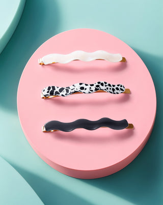 Set of wavy hair pins - marbled, pearl, black Twisty 3 pcs. - 3