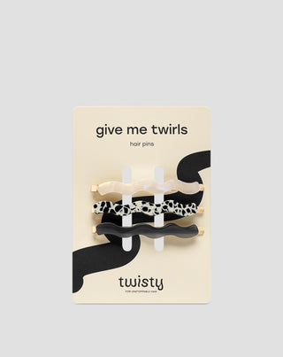 Set of wavy hair pins - marbled, pearl, black Twisty 3 pcs. - 1