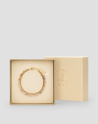 Gold-plated stainless steel bracelet with pink and lemon jade Mys - 5