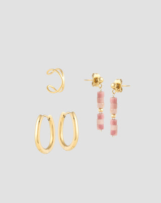 Set of gold-plated earrings with pink jade in stainless steel Mys_3 - 1