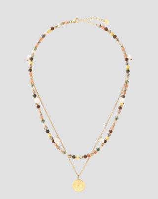 Gold plated necklace with natural stones agate, maifan, jasper, jade and aventurine Mys - 1