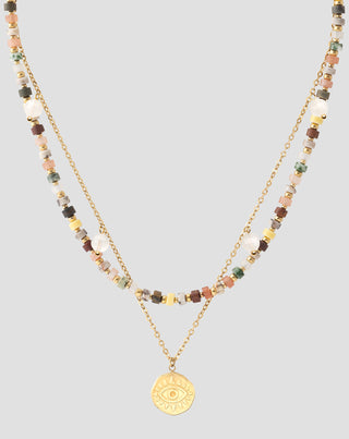 Gold plated necklace with natural stones agate, maifan, jasper, jade and aventurine Mys_4 - 4