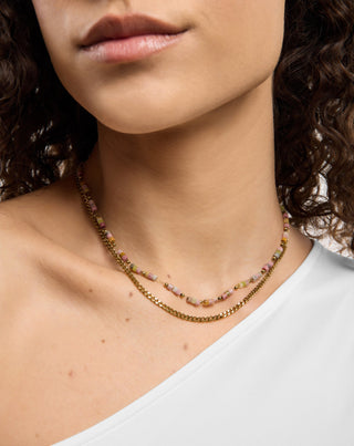 Gold-plated stainless steel necklace with pink and lemon jade Mys_1 - 2
