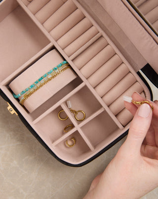 Large jewelry box with compartments, rollers and mirror, black Mys_1 - 2