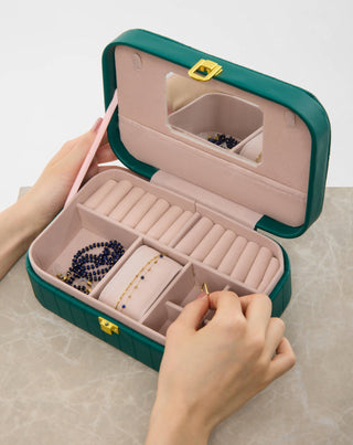 Large jewelry box with compartments, rollers and mirror, green Mys_1 - 2