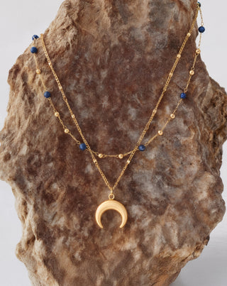 Gold plated natural stone lapis lazuli necklace with crescent moon Mys_7 - 3
