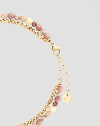 Gold-plated stainless steel ankle bracelet with pink and lemon jade Mys_2 - 3