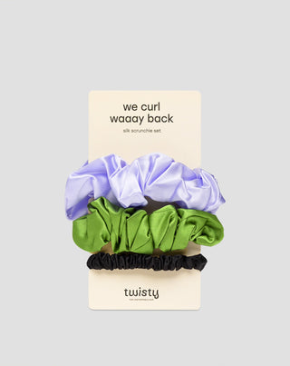 Set of 100% natural silk hair elastics - purple, green, black Twisty 3 pcs. - 1