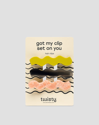 Set of wavy hair clips - green, black, pink Twisty 3 pcs. - 1