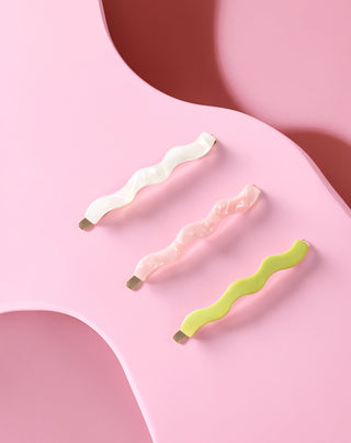 Set of wavy hair pins pearl, green, pink Twisty 3 pcs. - 2