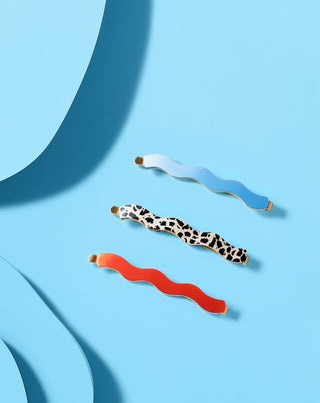Set of wavy hair pins marbled, blue, red Twisty 3 pcs. - 2