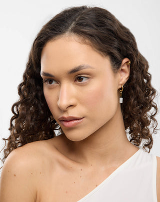 Set of gold-plated earrings with white jade in stainless steel Mys_2 - 4