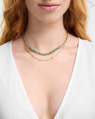 Gold-plated stainless steel necklace with African turquoise and amazonite Mys_1 - 2