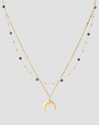 Gold plated stainless steel necklace with crescent moon and lapis lazuli Mys_3 - 4
