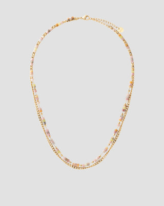 Gold plated stainless steel necklace with pink and lemon jade Mys_4 - 1